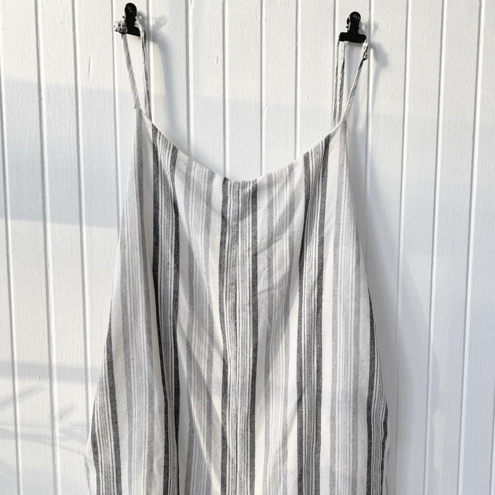 Boutique Vintage Cotton Linen Lucca Striped Pant Jumpsuit with Tie Back Size S